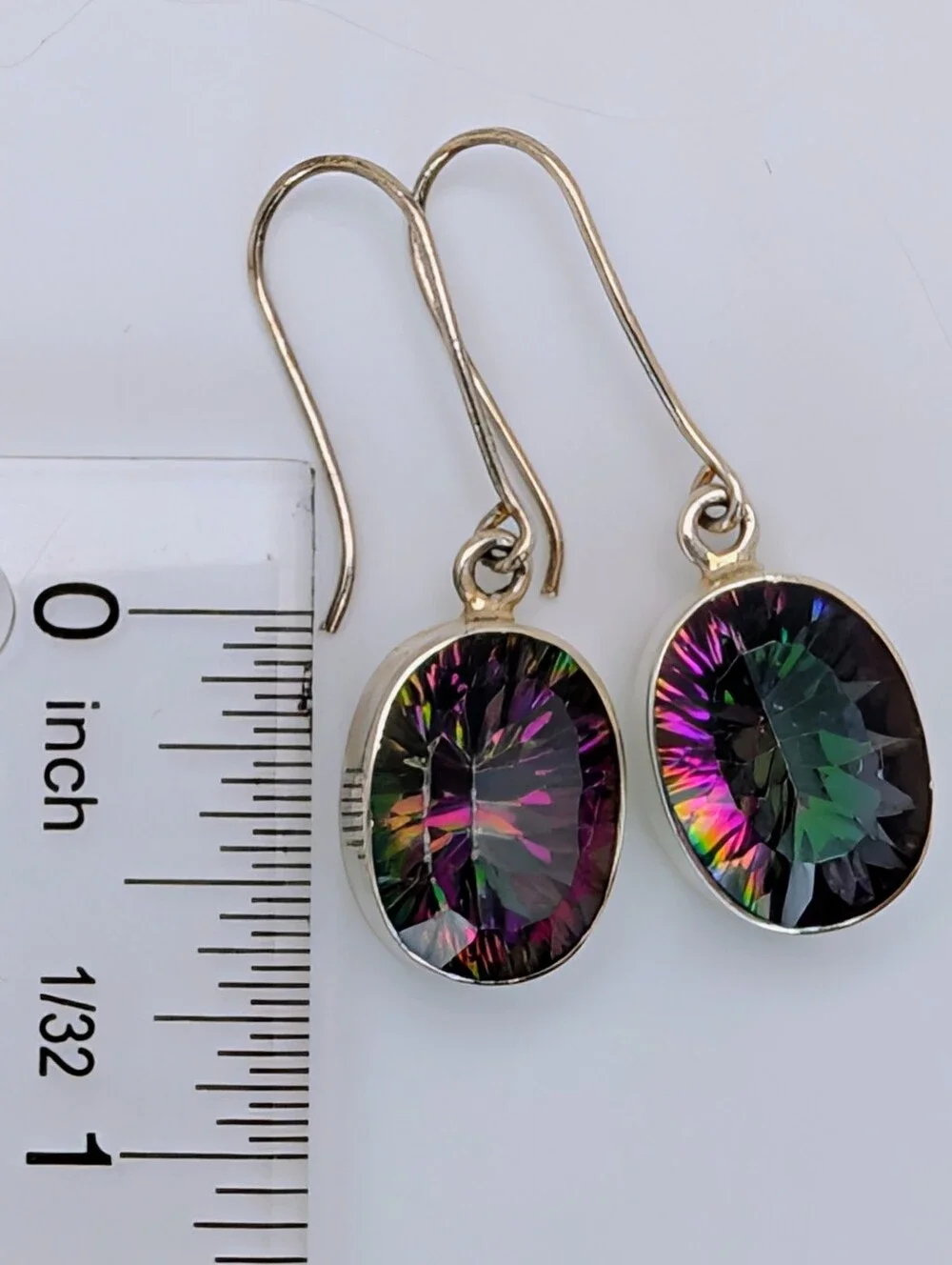 Large Mystic Topaz Oval S925 Sterling Silver Gemstone Dangle Earrings